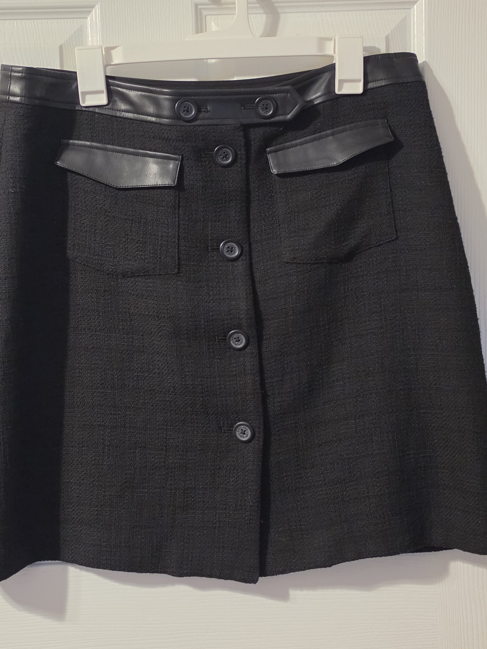 Karl Lagerfeld Black Tweed Mini Skirt with Faux Leather Trim